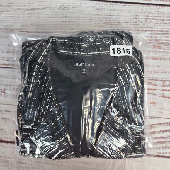 Lafayette 148 Black White Crop Tweed Blazer 10 Petite Prep Academia Quiet Money - Picture 13 of 13